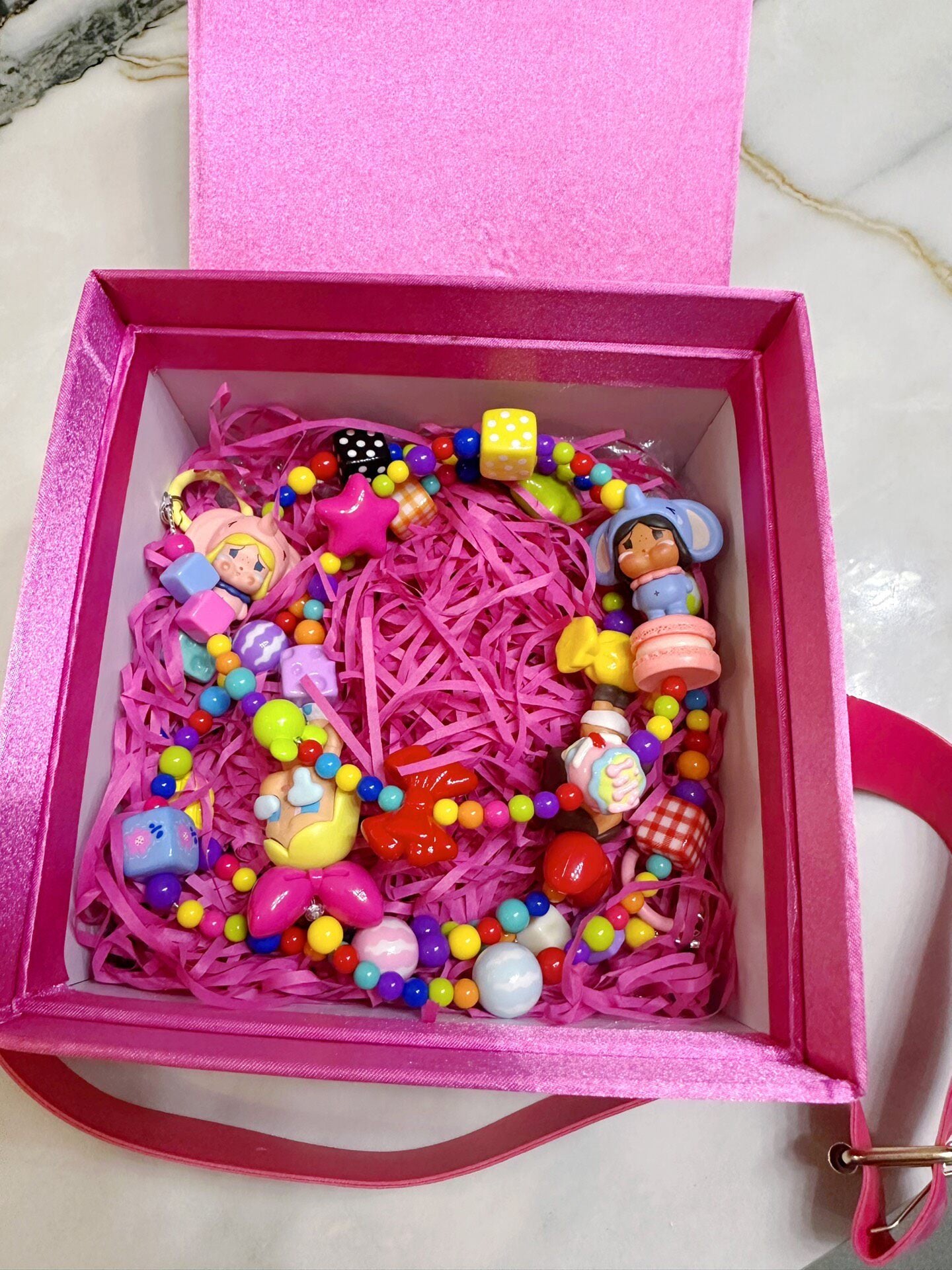 Colorful Beaded Phone Strap with Character Charms