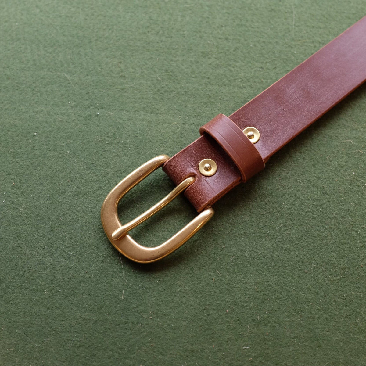 Tea-Core Brown Leather Belt with Polished Brass Buckle