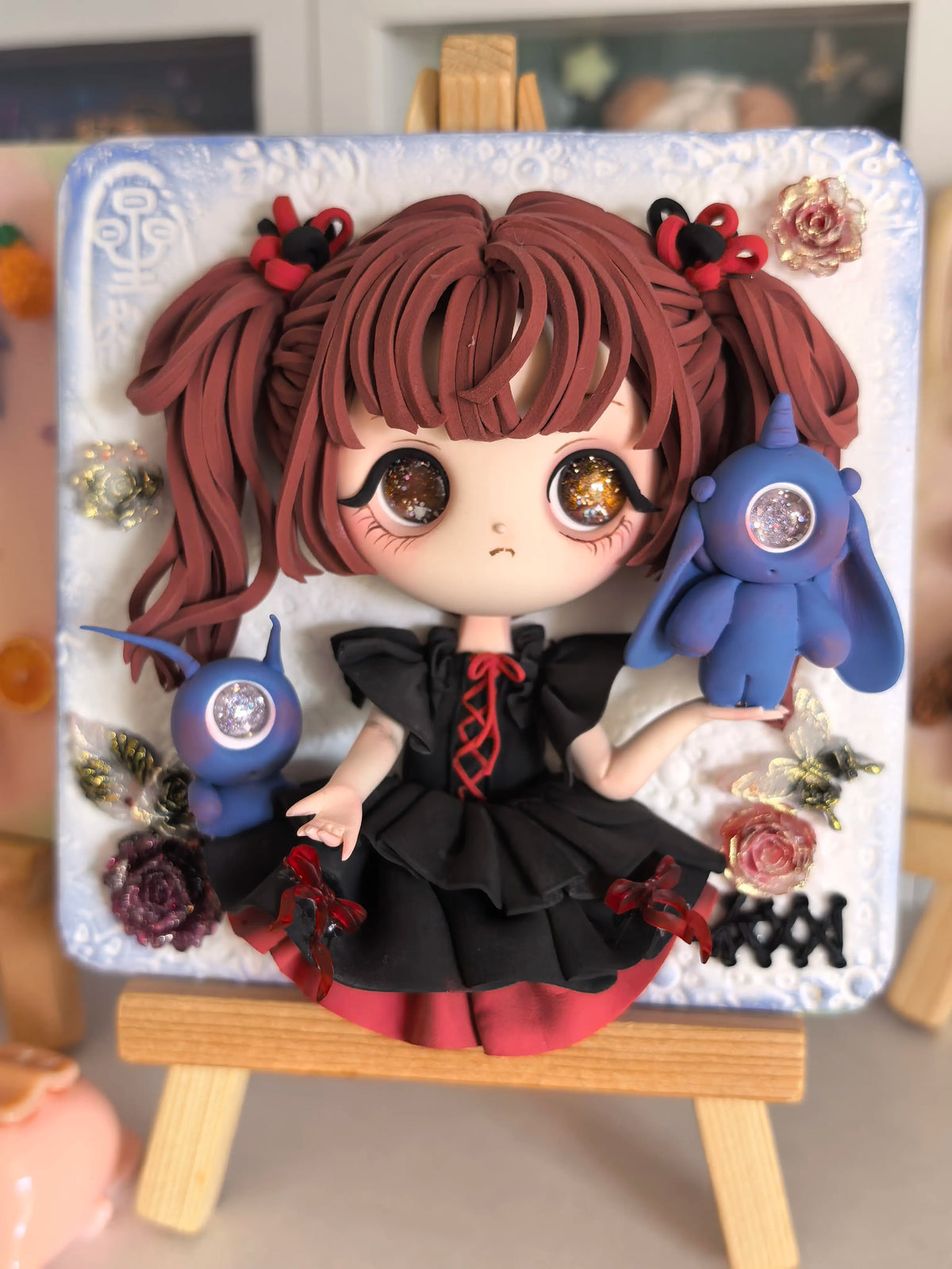 Dark Gothic Girl with Pet Clay Frame Art