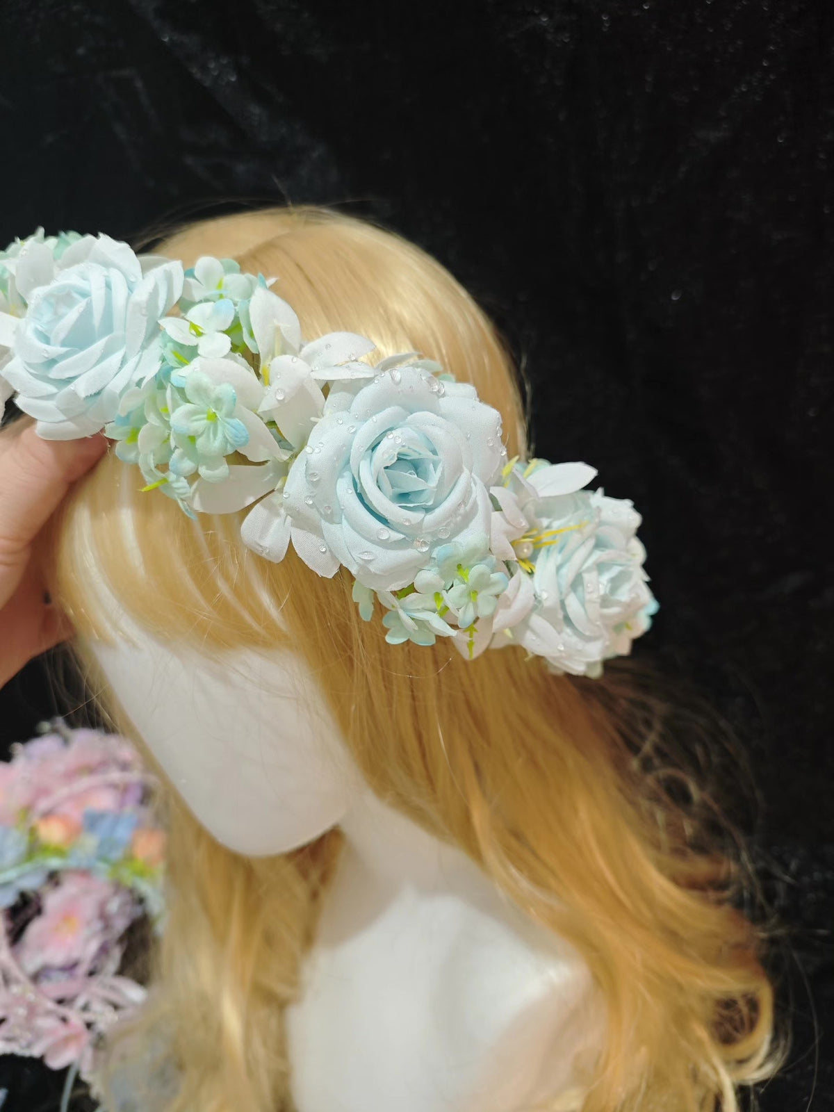Blue Rose Lily Hydrangea Floral Head Wreath