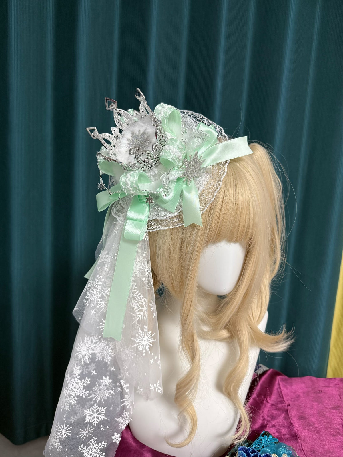 Mint Snowflake Crown Mini Hat
