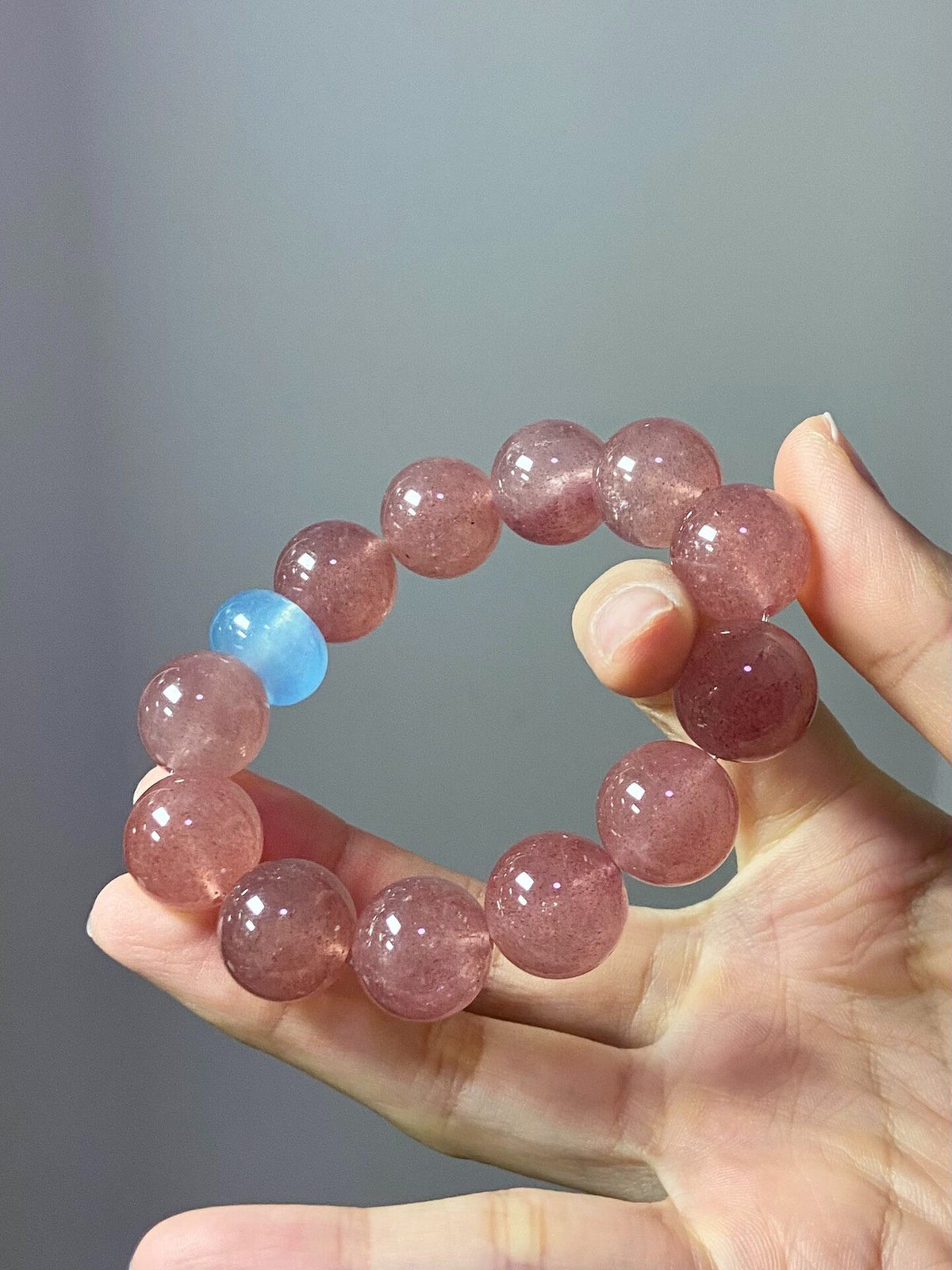 16mm Natural Strawberry Quartz Crystal Bracelet