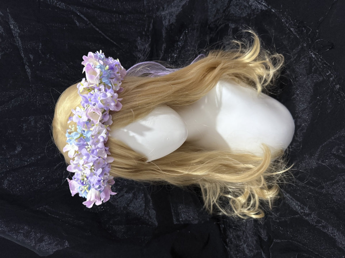 Purple Bellflower Floral Wreath with Tulle Veil