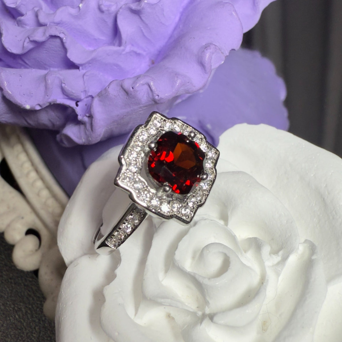 Mozambique Garnet Ring Necklace Set 925 Silver
