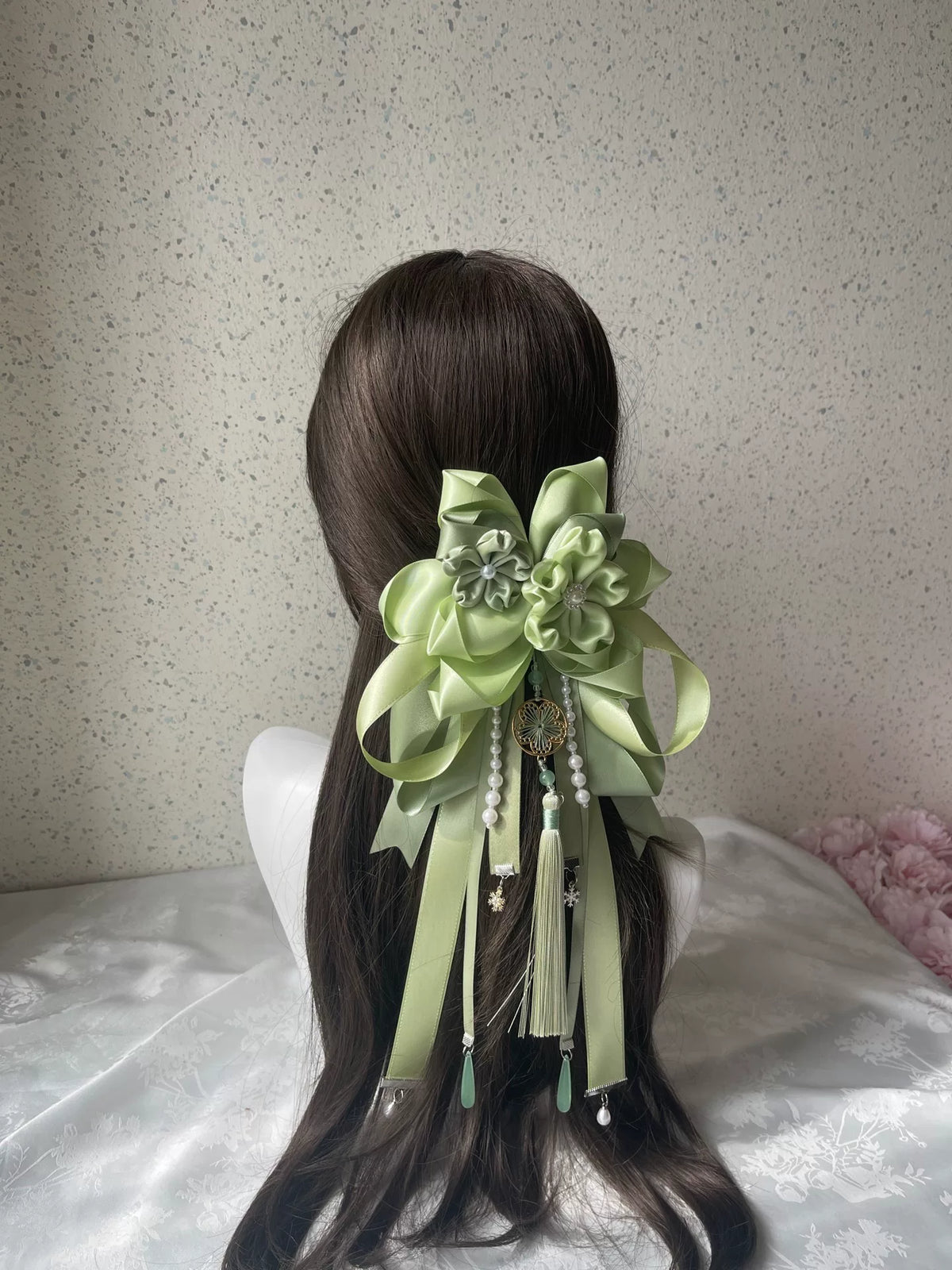 Prendedor de Cabelo Laço Lolita Verde Pastel Feito à Mão
