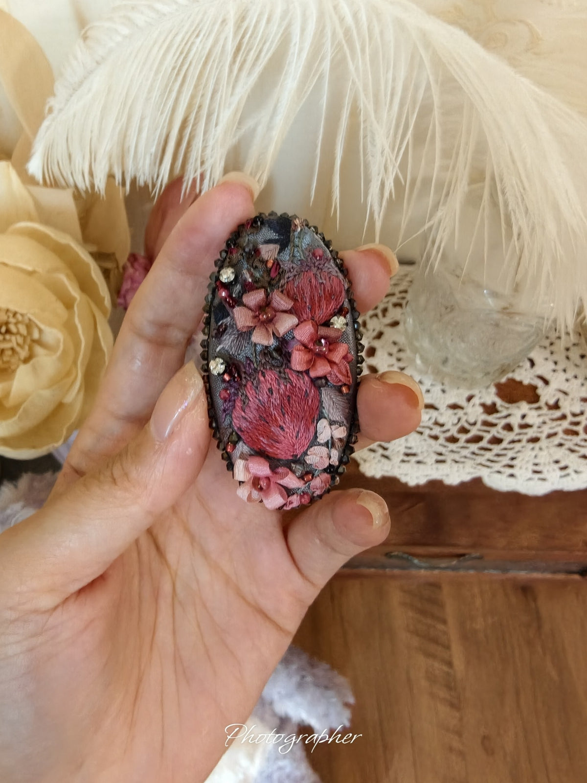 Handmade Gothic Strawberry Embroidery Hair Clips