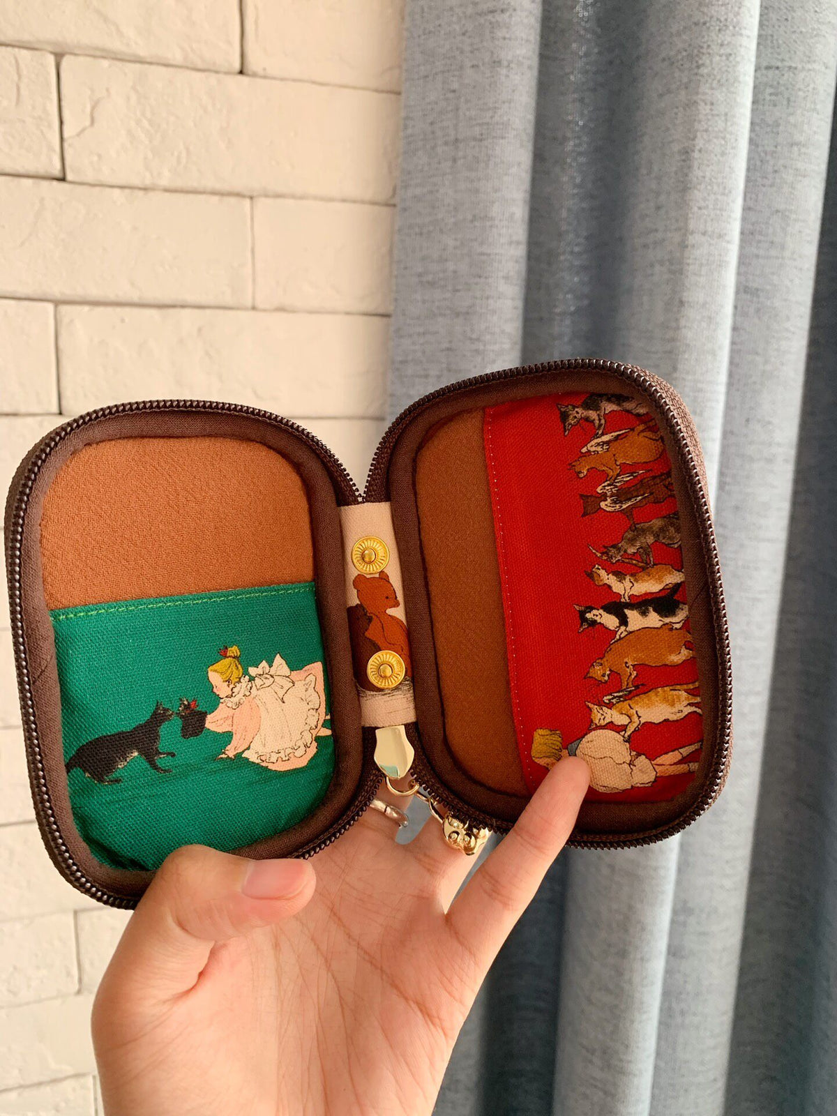 Illustrated Zippered Pouch with Detachable Mini Pouch