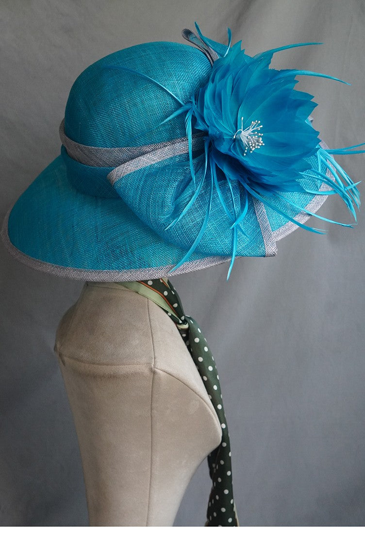 Lake Blue Feather Lotus Formal Sun Hat