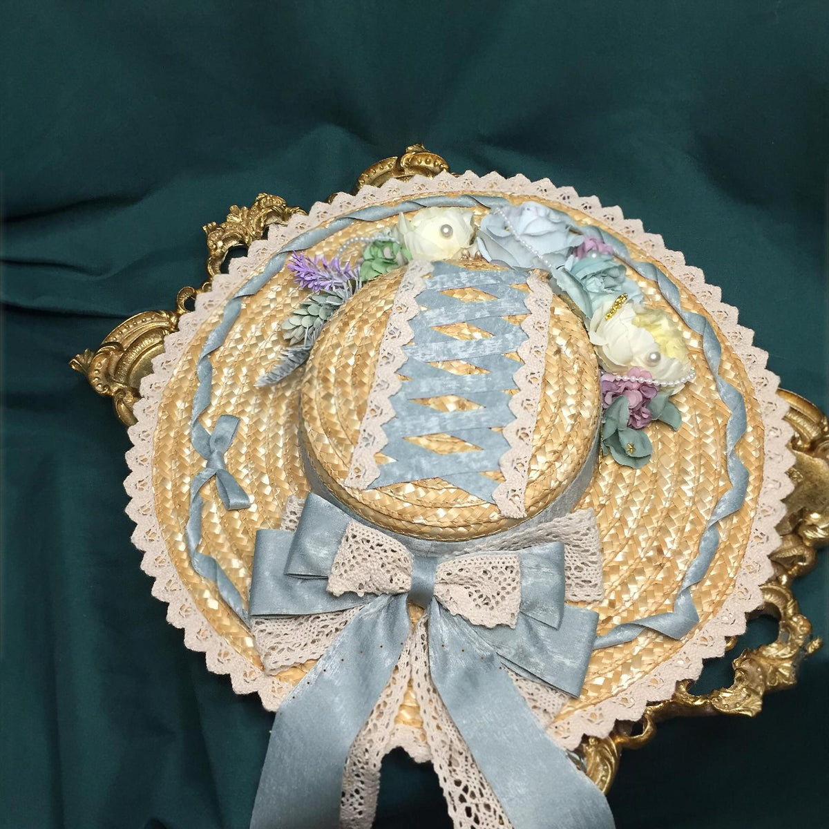 Lolita Straw Hat with Floral Trim