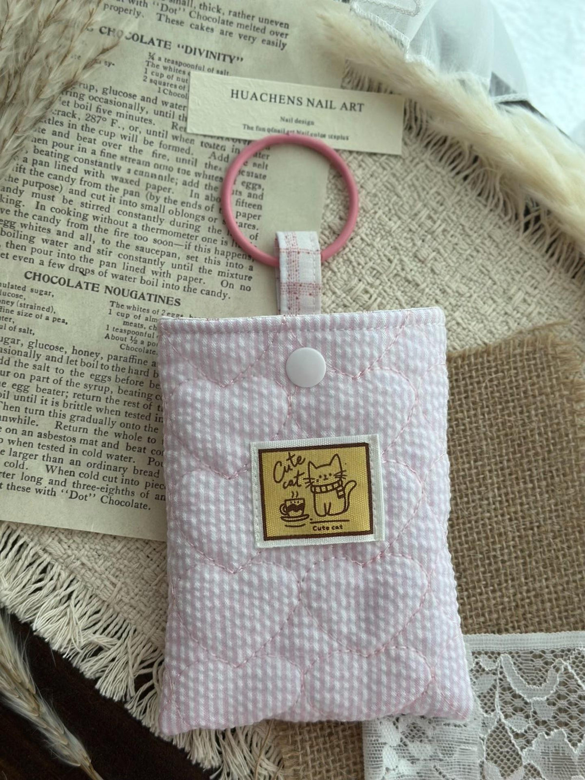 Handmade Quilted Pink Gingham Earphone Case