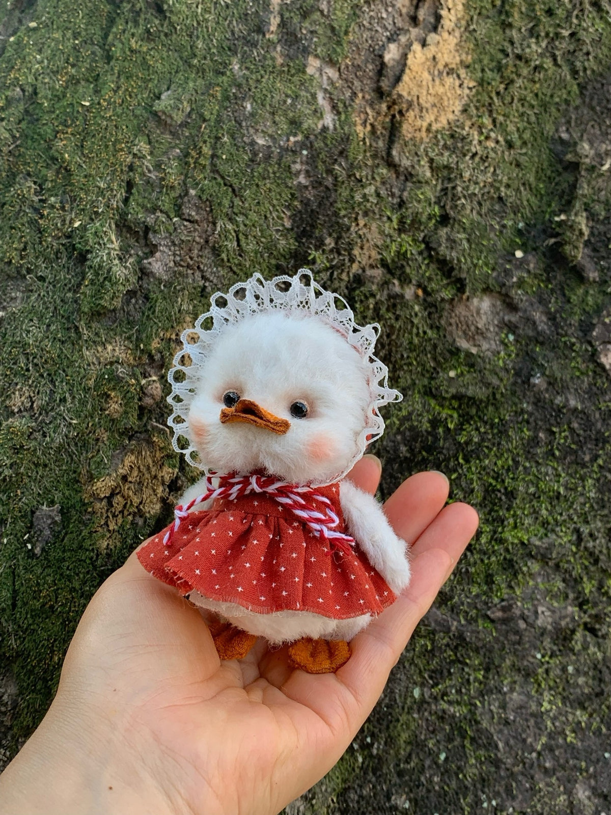 Anatra di peluche artigianale con giunti articolati