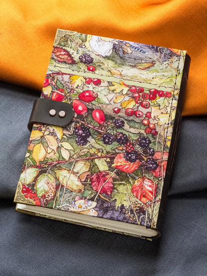 A4 Leather-Bound Notebook with Whimsical Forest Cover Illustration