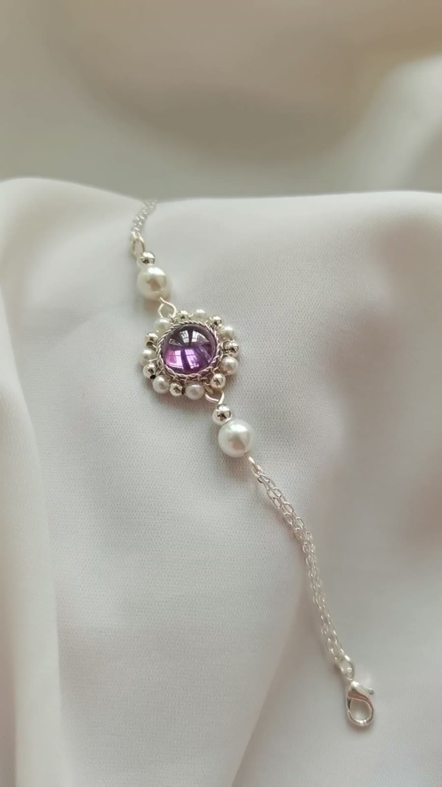 Bracelet Améthyste Argent Accessoire Hanfu Qipao