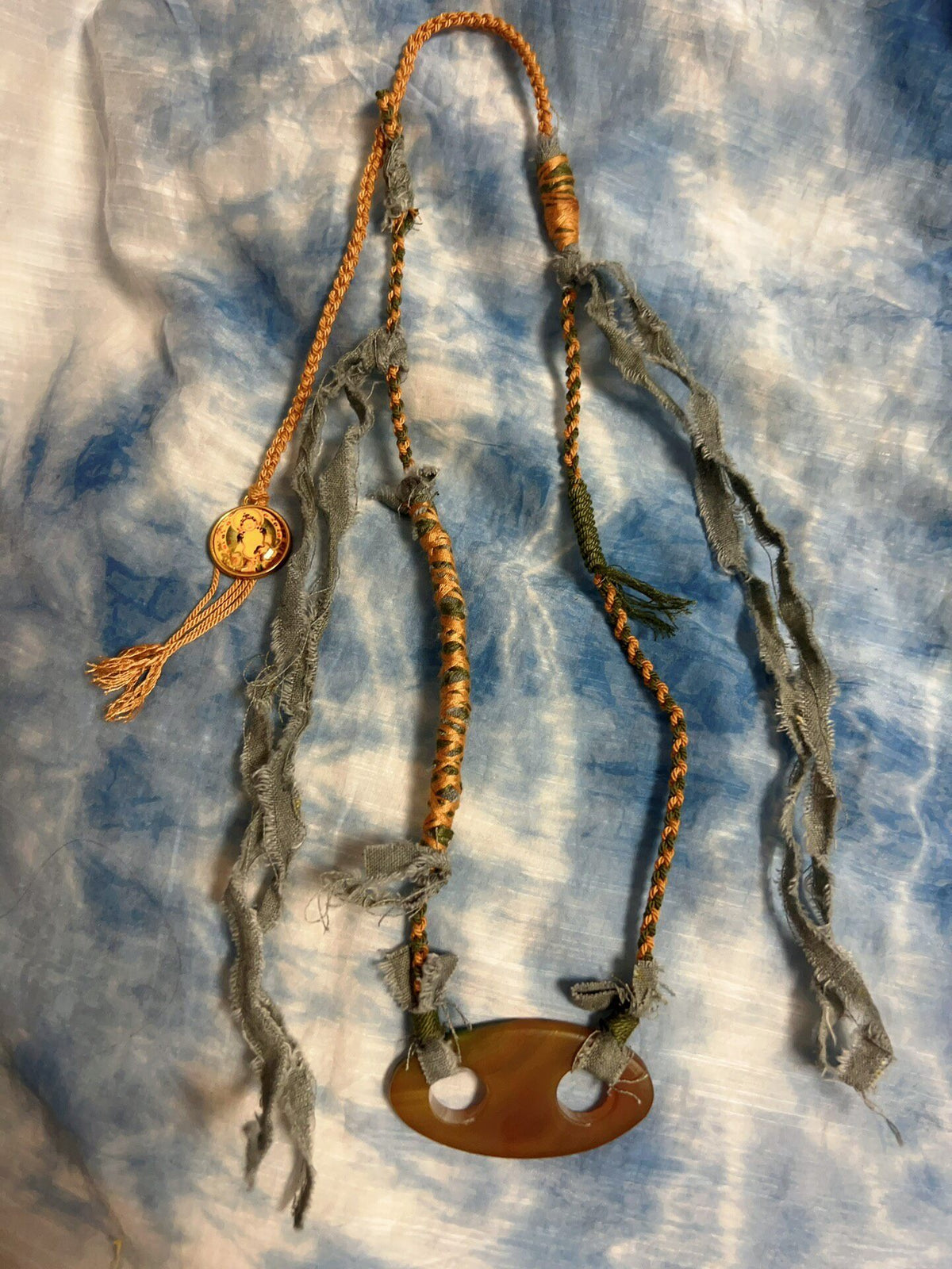Handwoven Agate Pendant Necklace with Frayed Cord