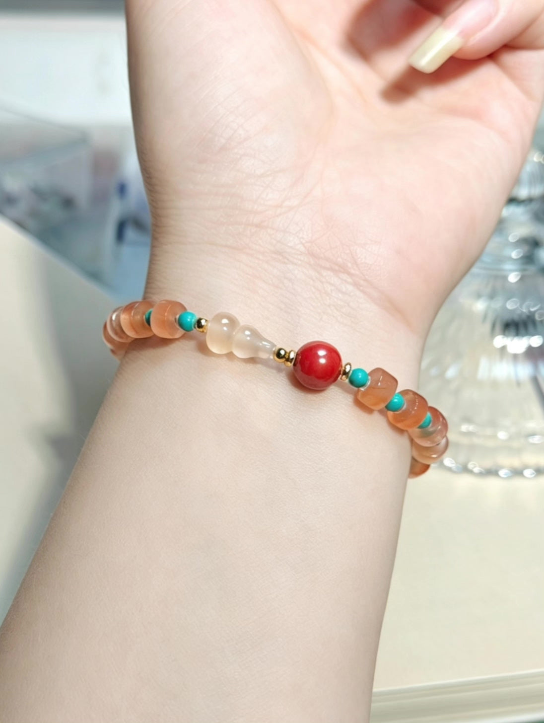 Bracciale a zucca in agata ice floating turchese