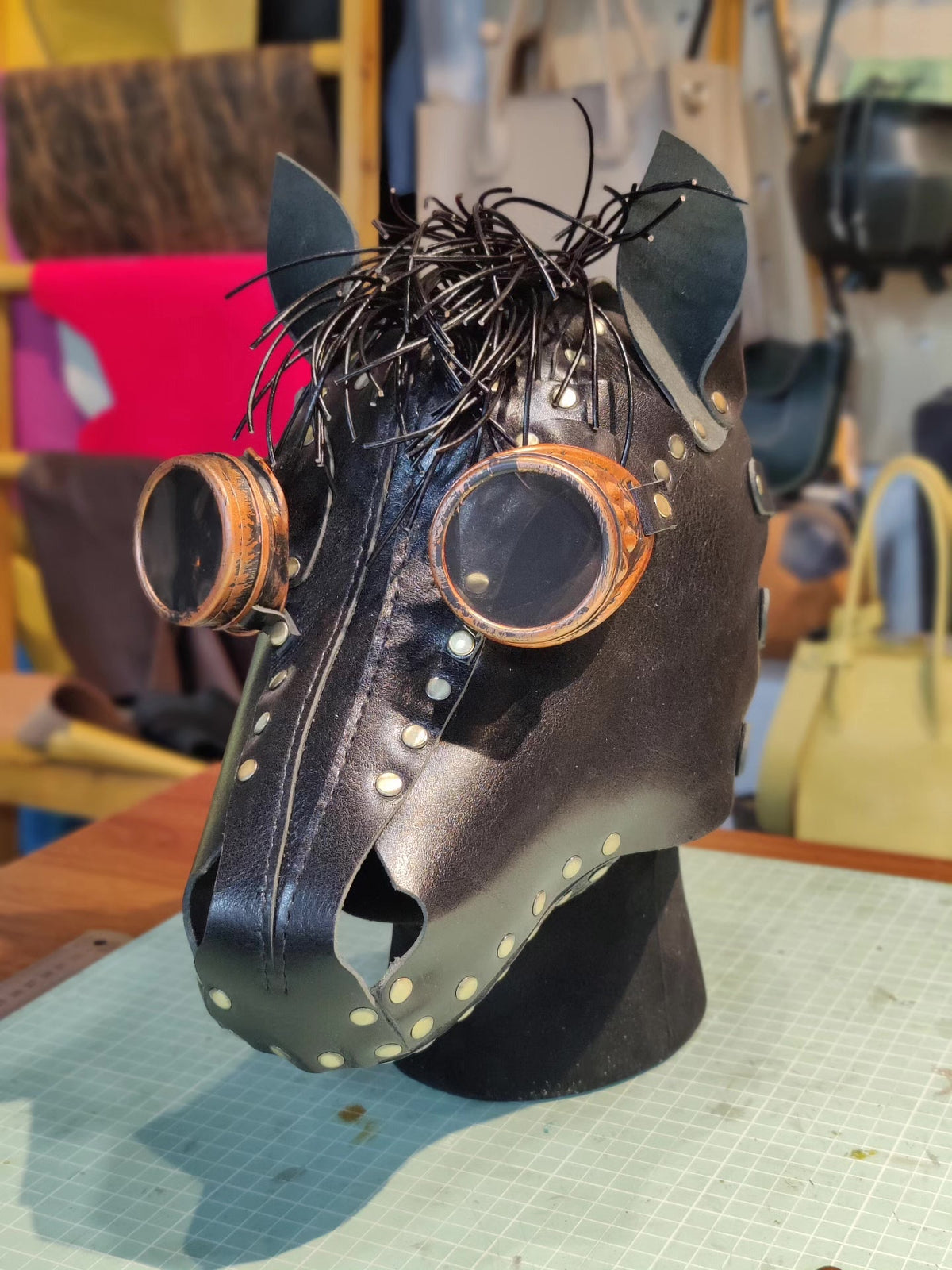 Custom Black Horse Steampunk Leather Mask