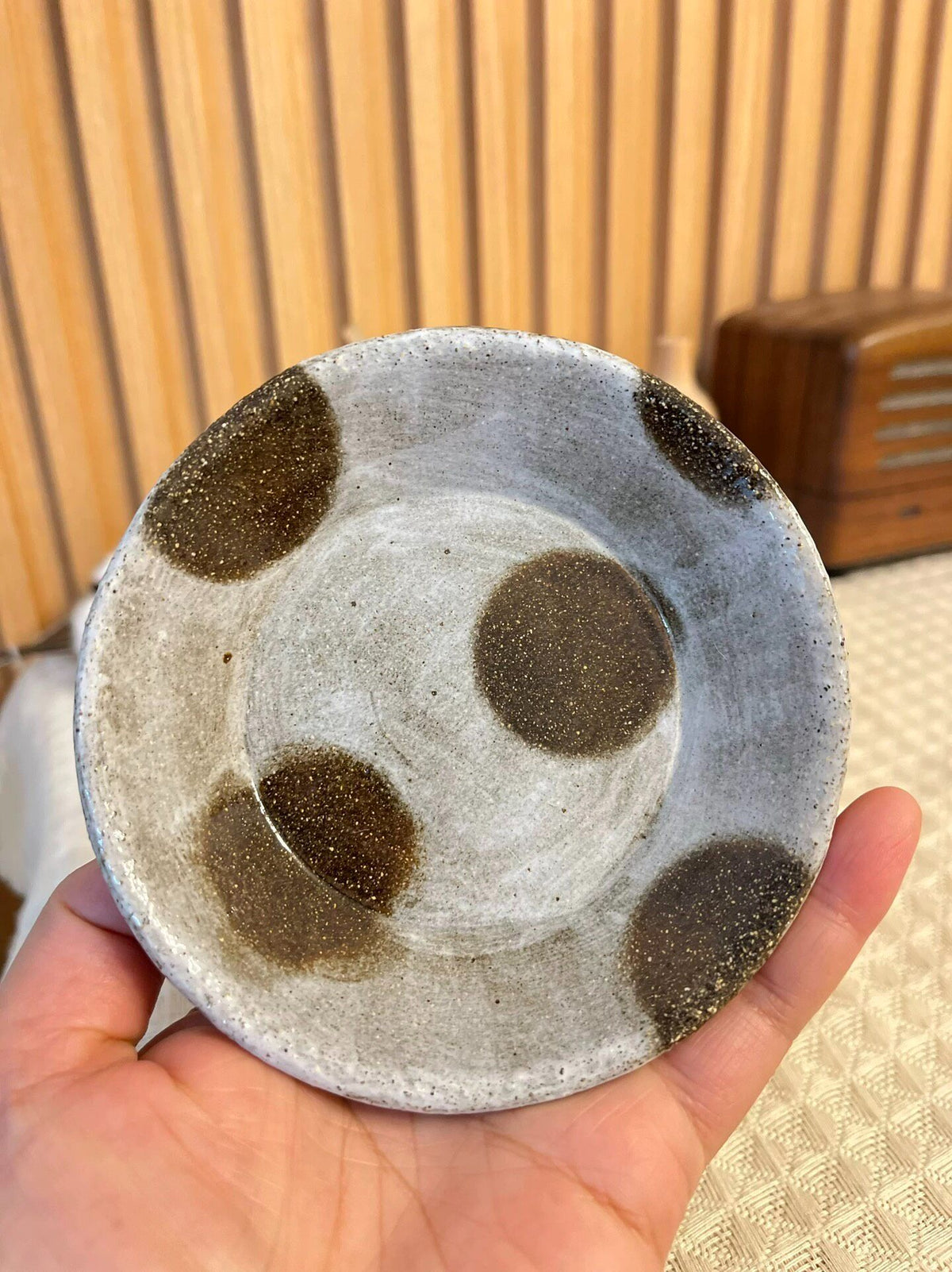 Handmade Black Clay Mug with Speckled Saucer