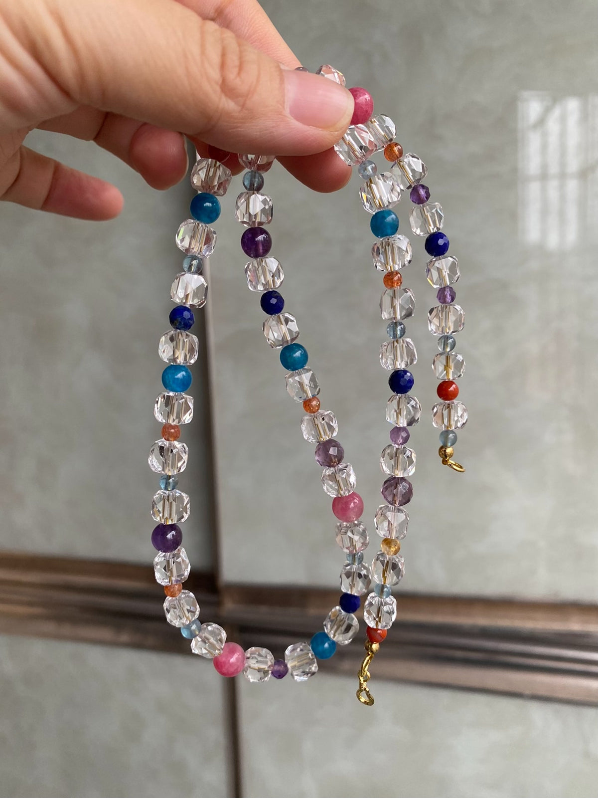 Multi Gemstone White Crystal Beaded Necklace