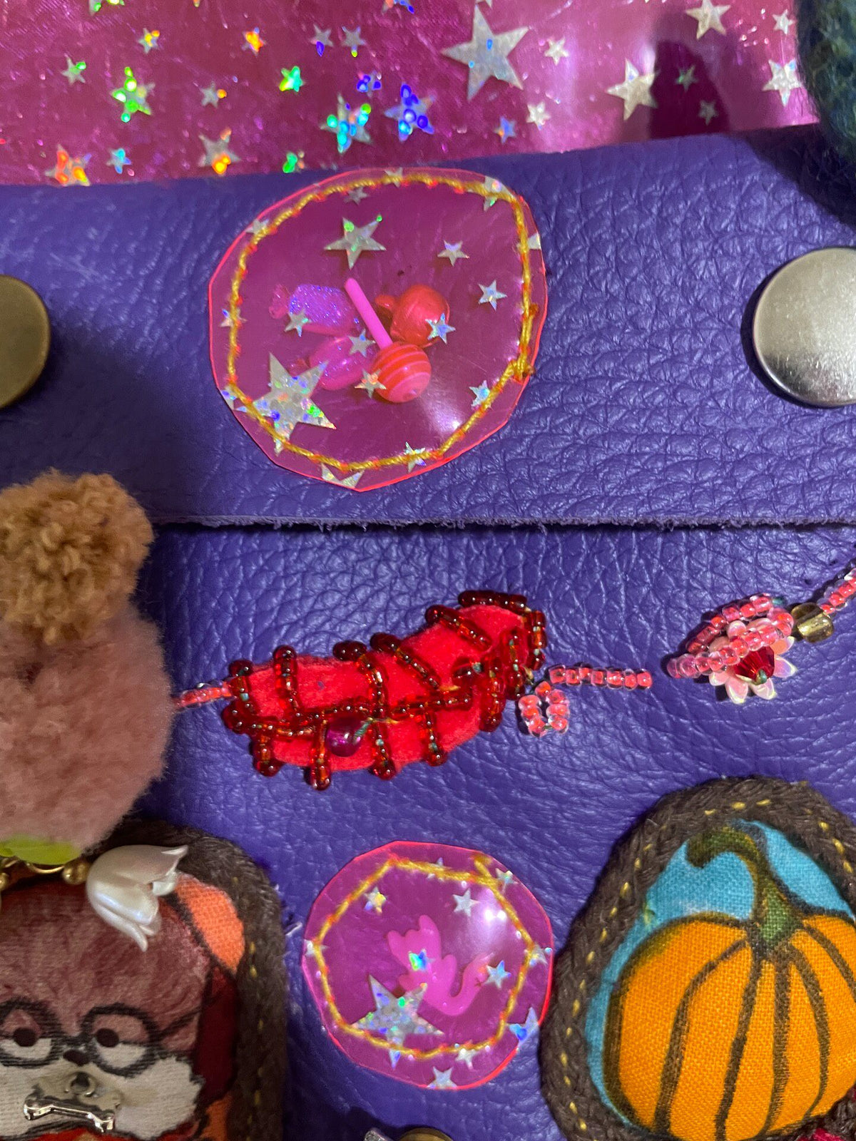 Purple Leather Crossbody Bag with Embellishments