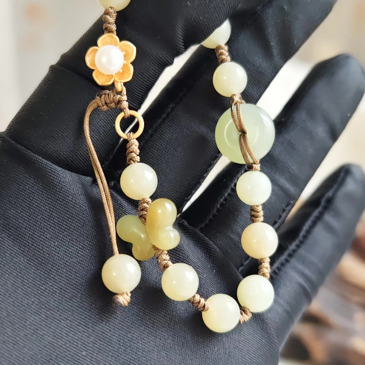 Hetian Jade Cord Bracelet Butterfly Peace Buckle
