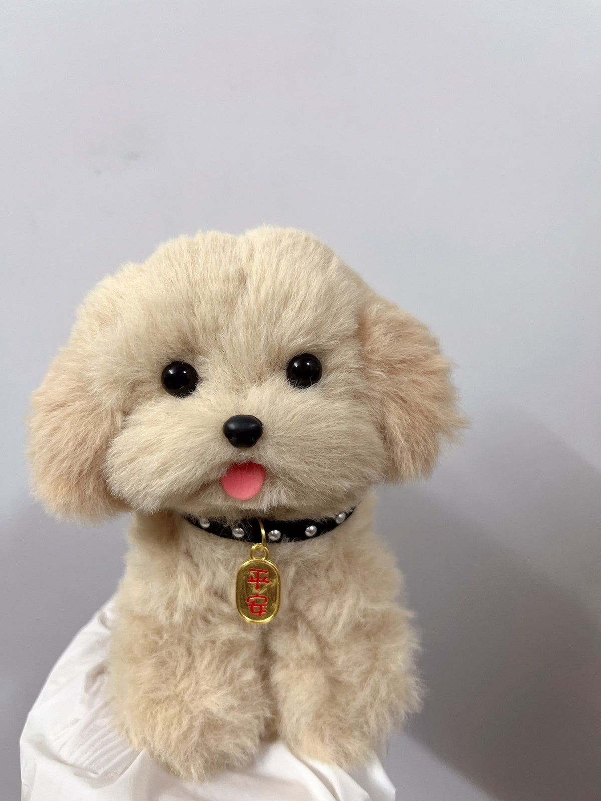 Handcrafted Plush Dog Figurine with Studded Collar