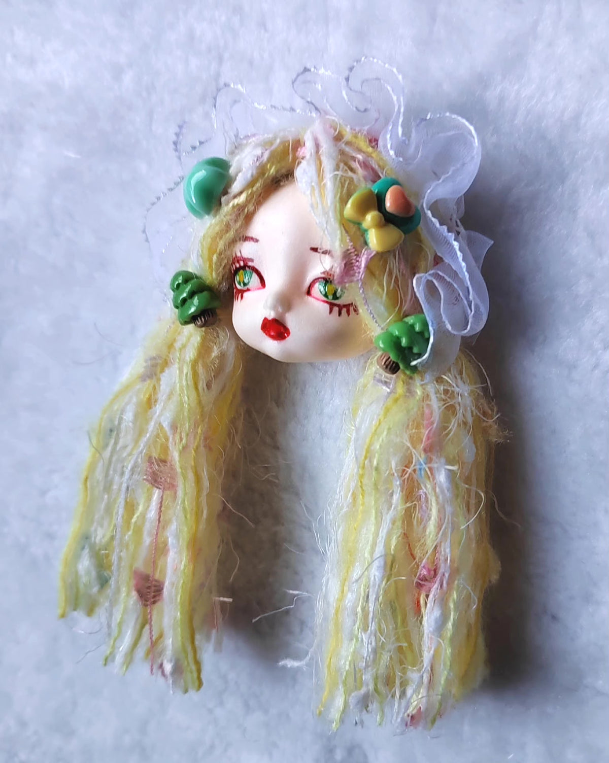 Handmade Clay Doll Head Lolita Brooch