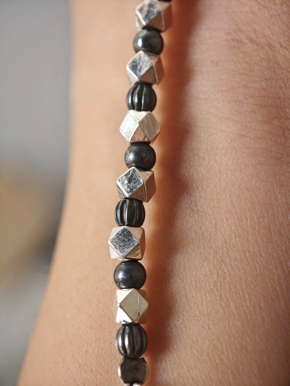 4mm Solid Silver Bead Bracelet Oxidized