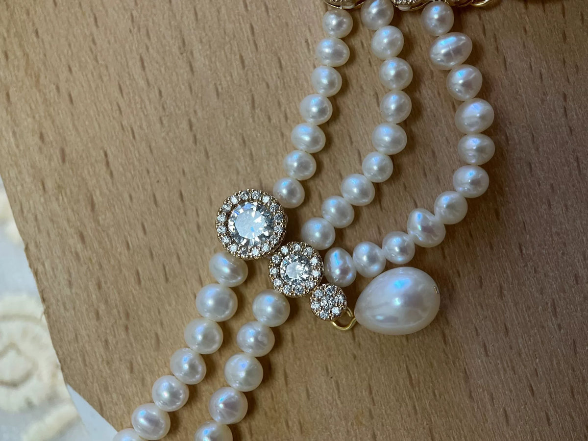 Multi Layer Natural Pearl Moonstone Necklace