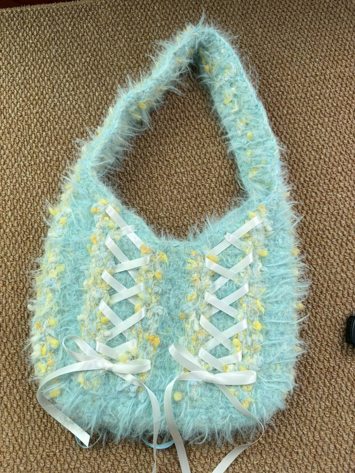 Crocheted Ballet Shoulder Bag with Ribbon Lacing