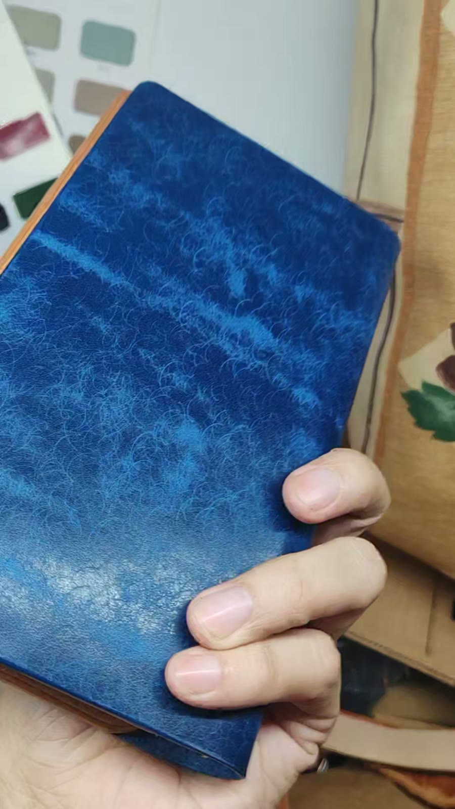 Couverture de semier A6 en cuir bleu à 6 anneaux