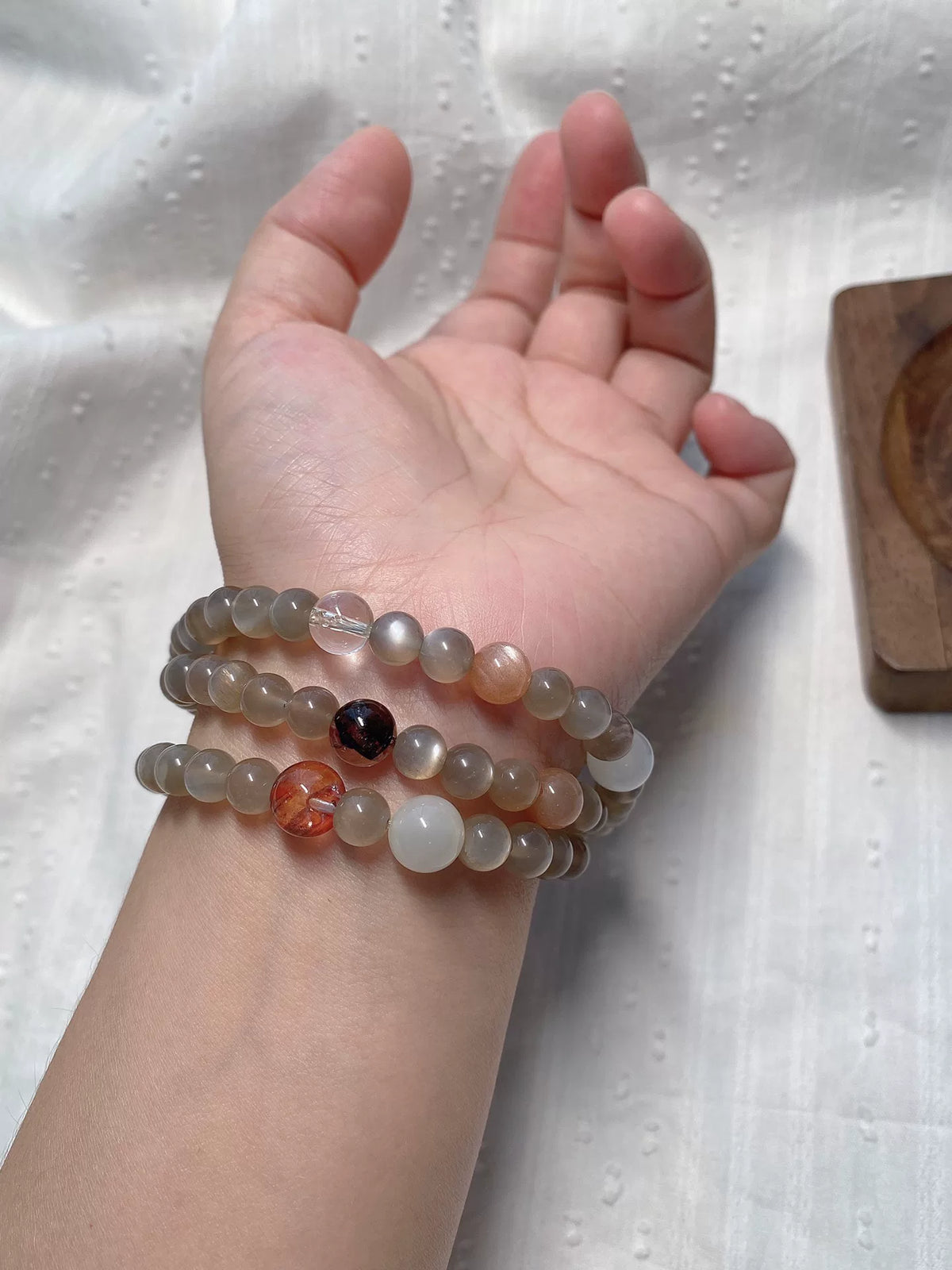 Blue Moonstone Triple Wrap Beaded Bracelet