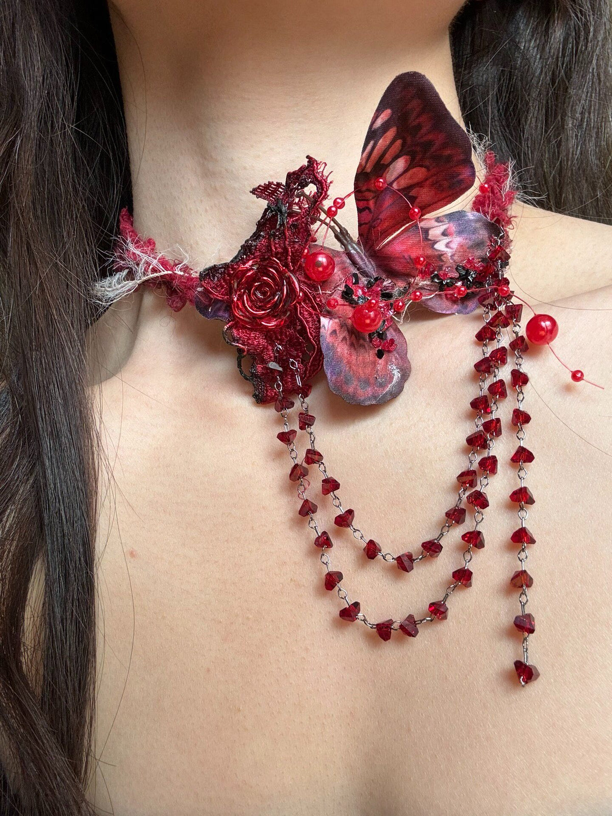 Dark Rose Butterfly Choker Necklace