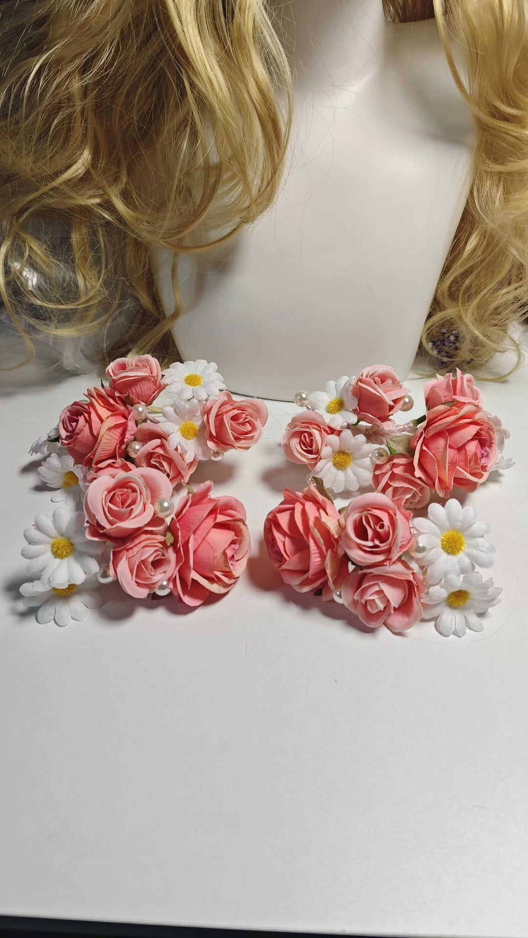 Handmade Pink Rose Hair Clips Set of Four