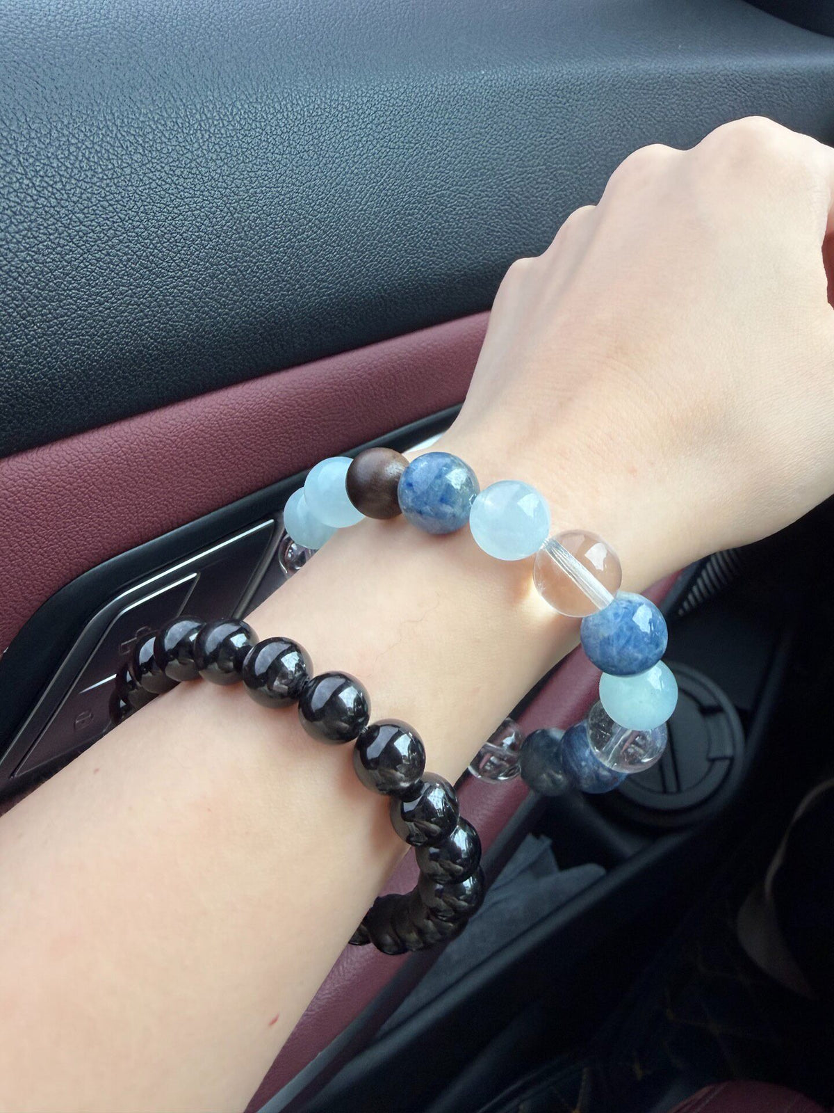 Bracciale con perline in acquamarina e cianite 12mm