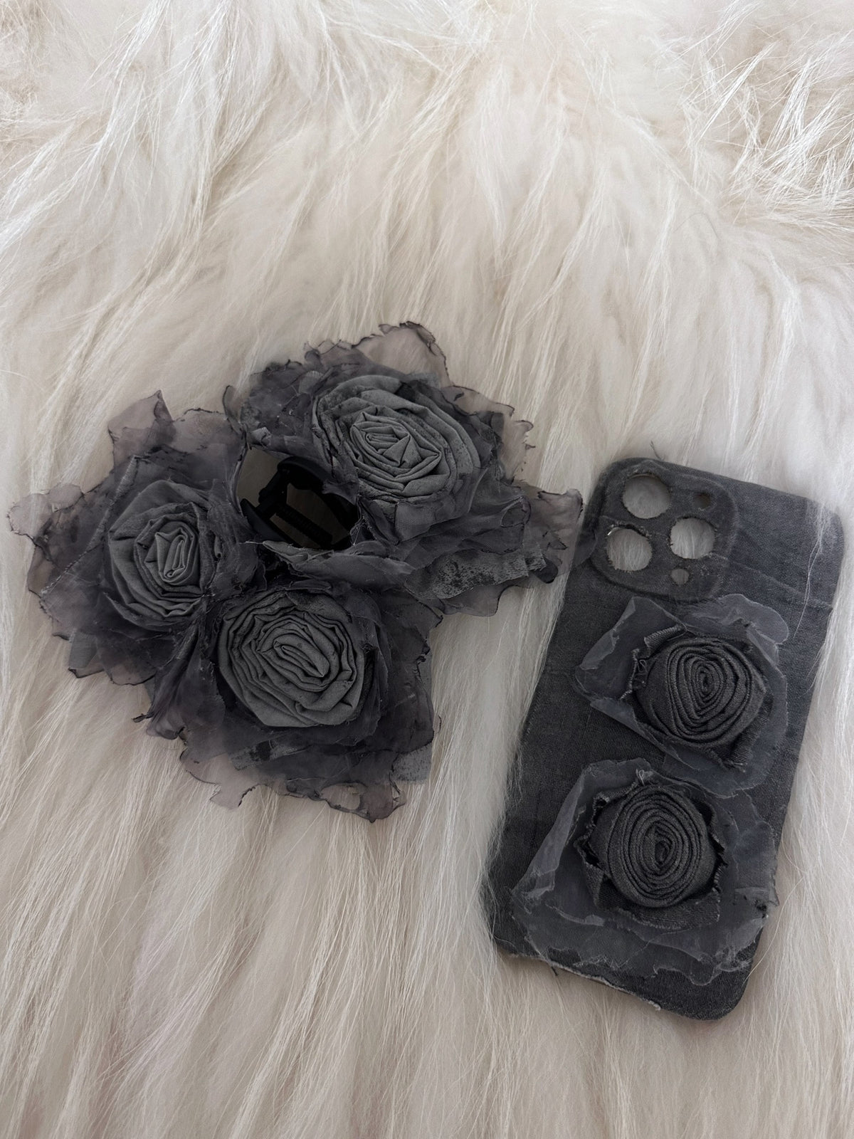 Plant-Dyed Fabric Rose Hair Claw Clip