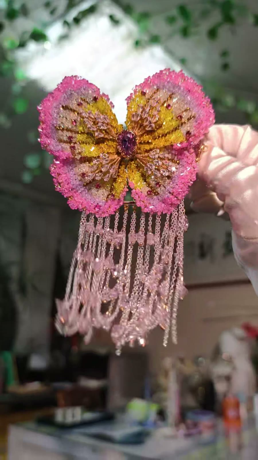 Handcrafted Beaded Butterfly Tassel Hair Clip