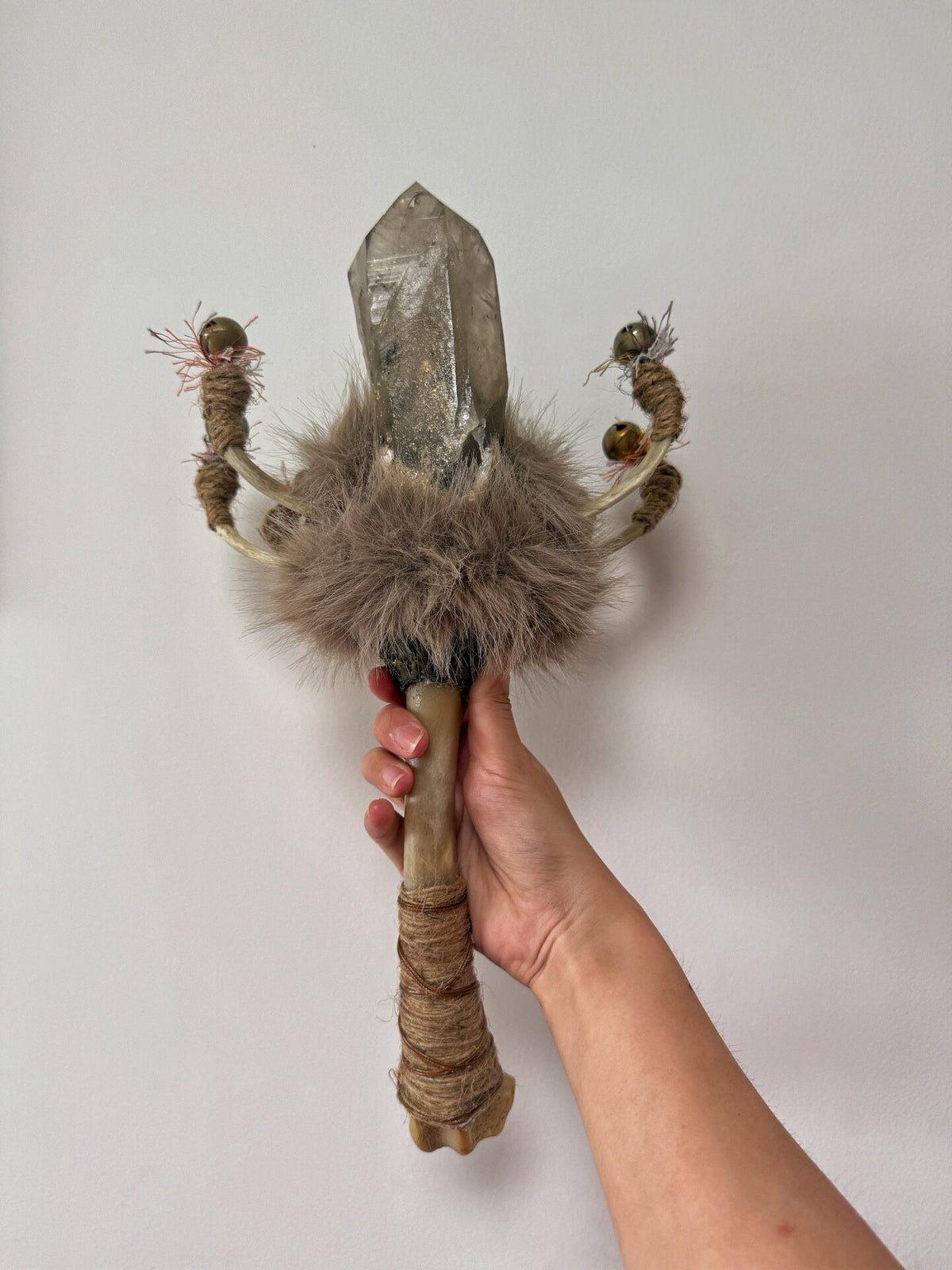 Smoky Quartz Crystal Skull Bone Wand