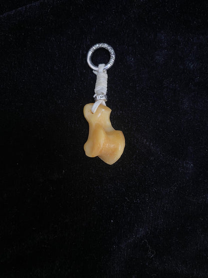 Handcrafted Bone-Shaped Pendant Keychain with White Cord and Silver-Toned Ring