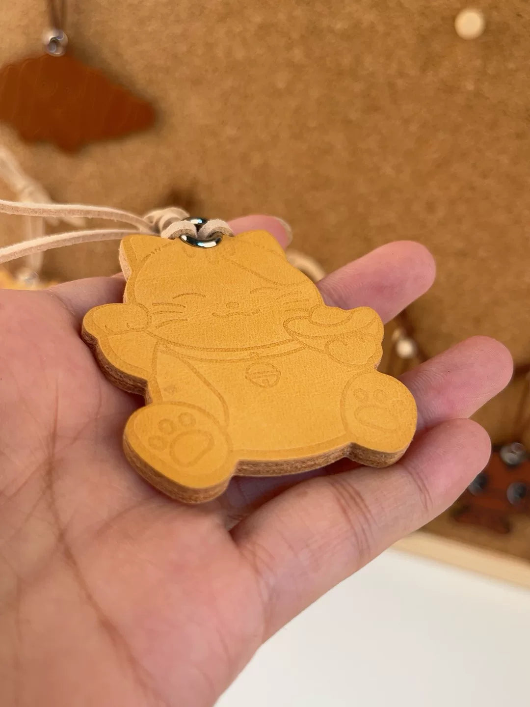 Vegetable Tanned Leather Lucky Cat Bag Charm