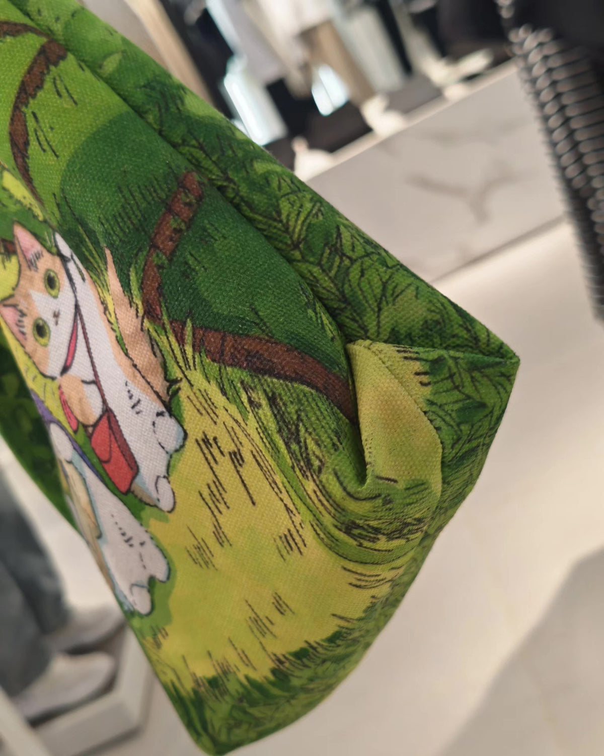 Handgemaakte canvas schoudertas met kattenprint