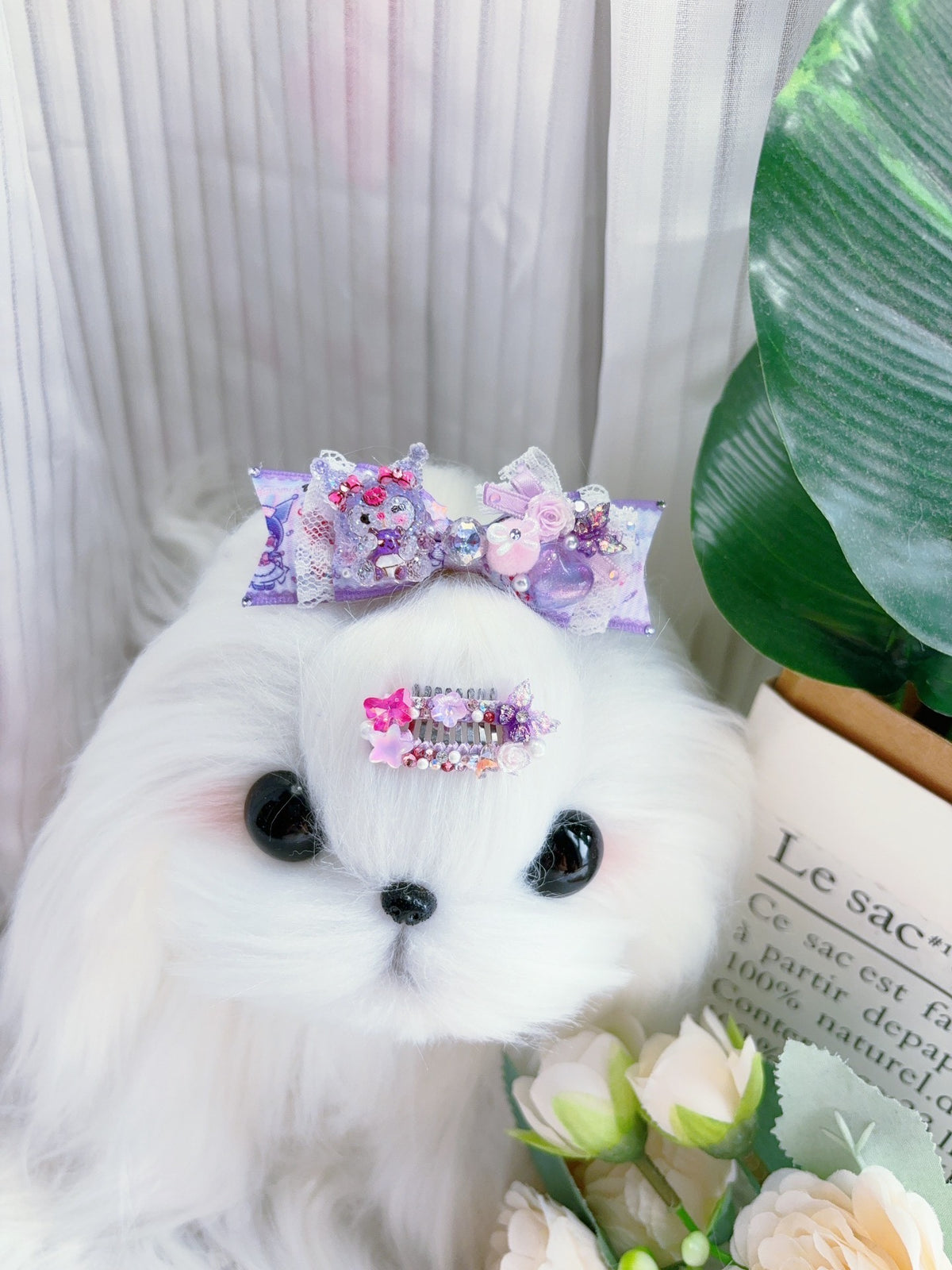 Purple Kuromi Pet Hair Bow Accessories