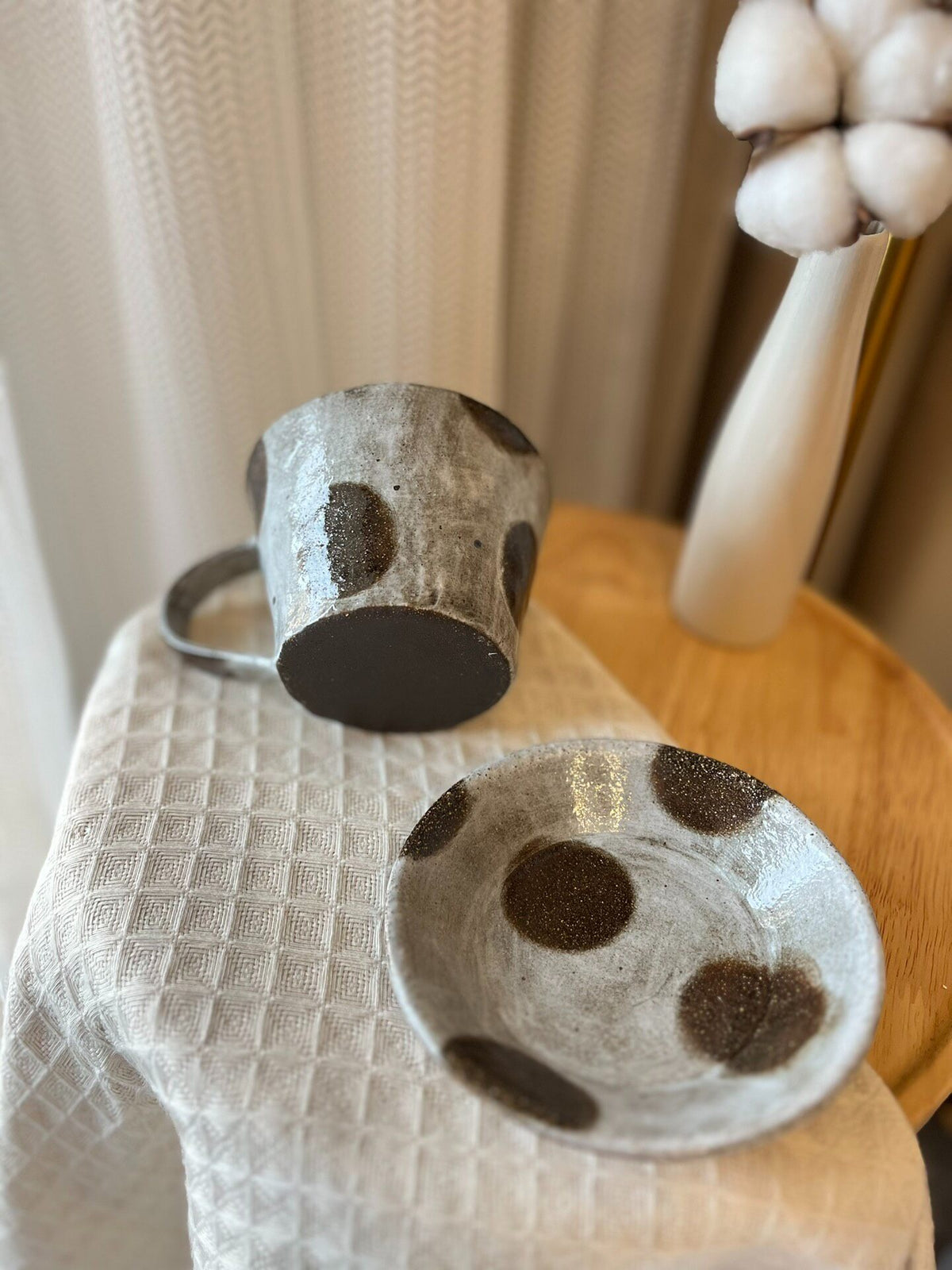 Handmade Black Clay Mug with Speckled Saucer