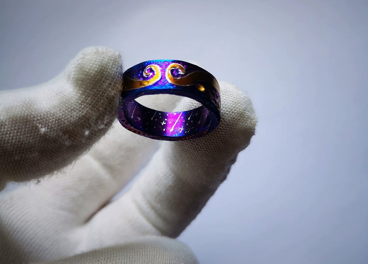 Pure Titanium Ring Double Layer Engraved 20mm