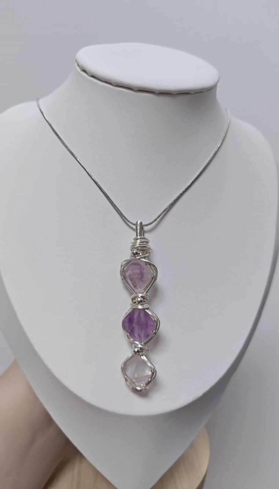 Handmade Wire Wrapped Purple Fluorite Pendant Necklace