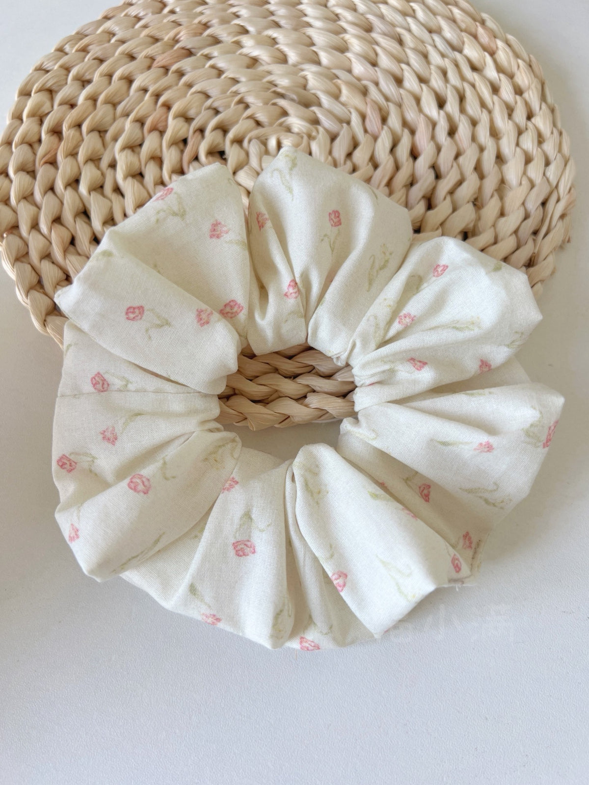 Sage Green Rose Print Fabric Scrunchie