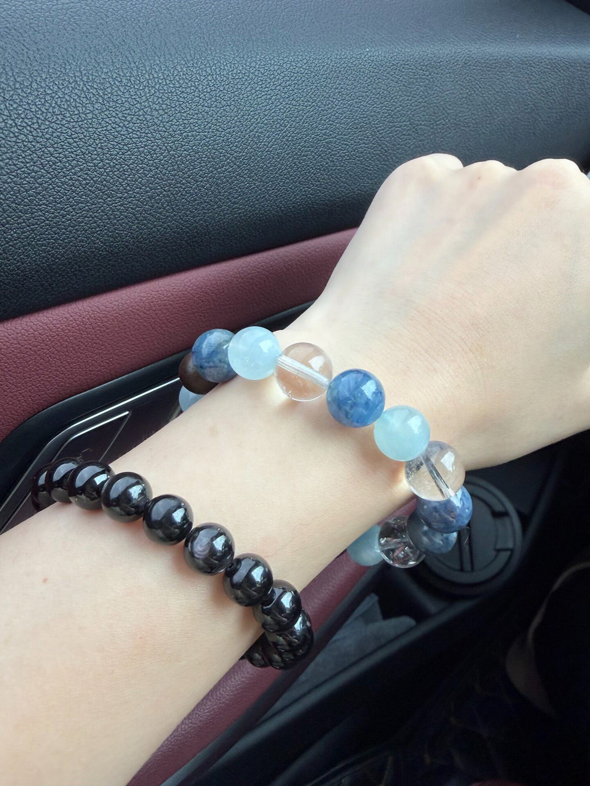Bracciale con perline in acquamarina e cianite 12mm