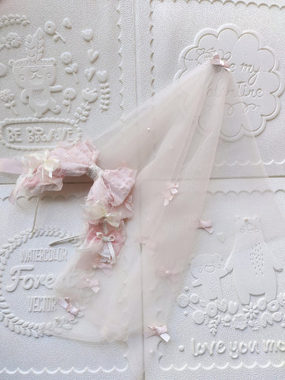 Lolita Pearl Bow Headband with Detachable Veil