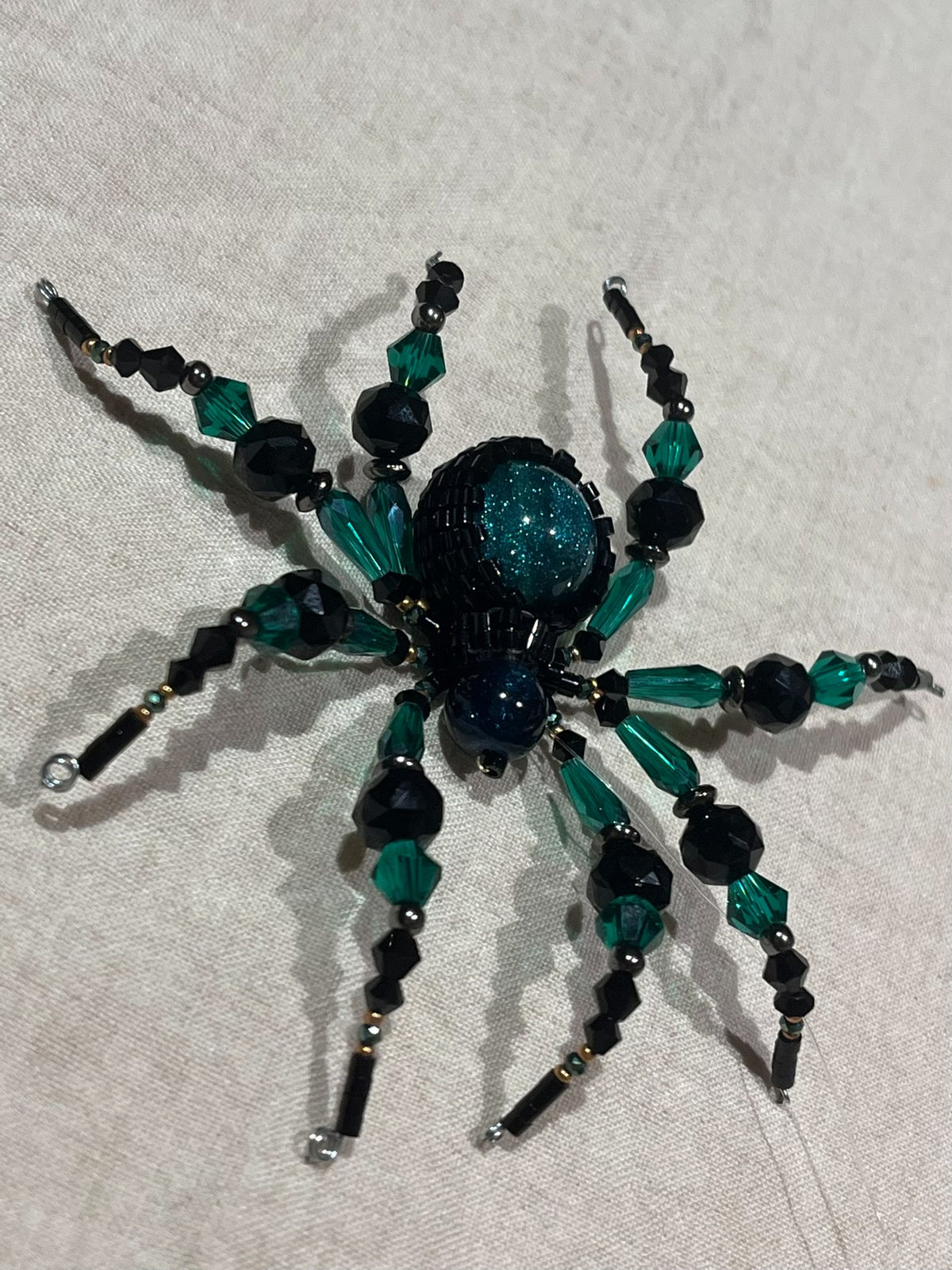 Black and Green Beaded Spider Ornament