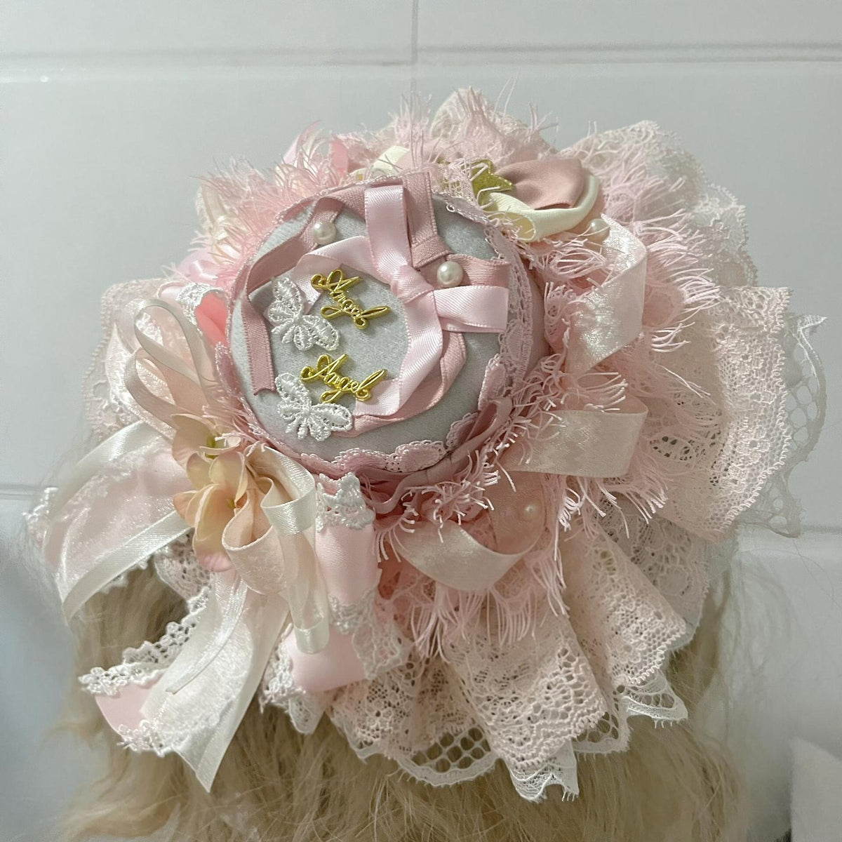 Handmade Lolita Mini Fascinator Hat Pink Lace