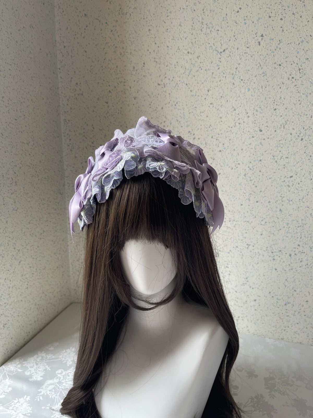 Lolita Lace Headband Purple Green Satin Bows